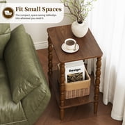 YUBO Co.ltd Maliowa 2-Tier Side Table, Small End Table for Living Room Bedroom with Storage Shelf, Vintage Accent Table Nightstand with Spindle Legs, Walnut