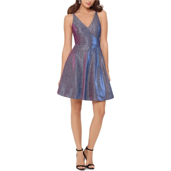 XSCAPE Vestido ajustado y acampanado con purpurina para mujer, Metálico, 0