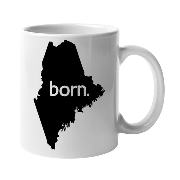 Maine Born & ME USA State Map Outline, US Citizen Coffee & Tea Mug Cup (11oz)
