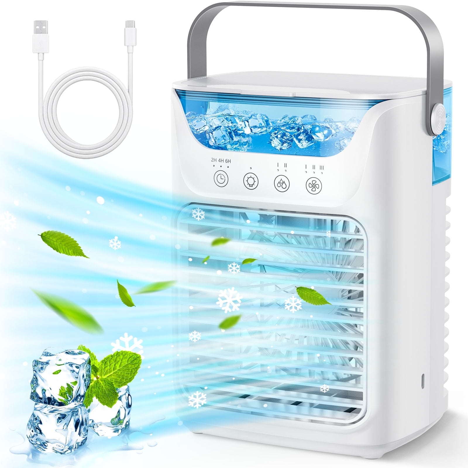 DREAMSOME Portable Air Conditioner, 3-in-1 Cooling Fan, 3 Speeds & 2 Mist Modes , 2/4/6H Timer, 700ml WaterTank, USB Powered Evaporative Air for Bedroom Office Desk