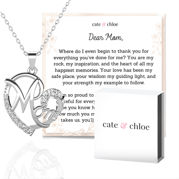 Cate & Chloe Persephone 18k White Gold Plated Necklace with Heartfelt Message Card, Gift for Mom