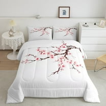 Manfei Cherry Blossom Comforter Sets Twin Size,Japan Minimalist Style Comforters & Duvets,Pink White Flower Bedding Twin Comforter Set,Ultra Soft Room Decoration,2-Piece