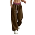 thumbnail image 3 of SYwaren Fleece Jogger Pants for Women Colorblock High Waist Baggy Casual Drawstring Elastic Double Waistband Lounge Sweatpants with Pockets, 3 of 9