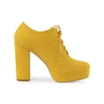 thumbnail image 7 of BLISSFUL STEP Women's Ankle Boots Faux Suede Chunky Heel Platform Lace - up Round Toe Dress Boots Yellow 7, 7 of 7
