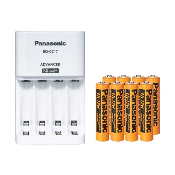 Panasonic BQCC17 Smart Battery Charger + 8 AAA NiMH Panasonic 750 mAh Rechargeable Batteries