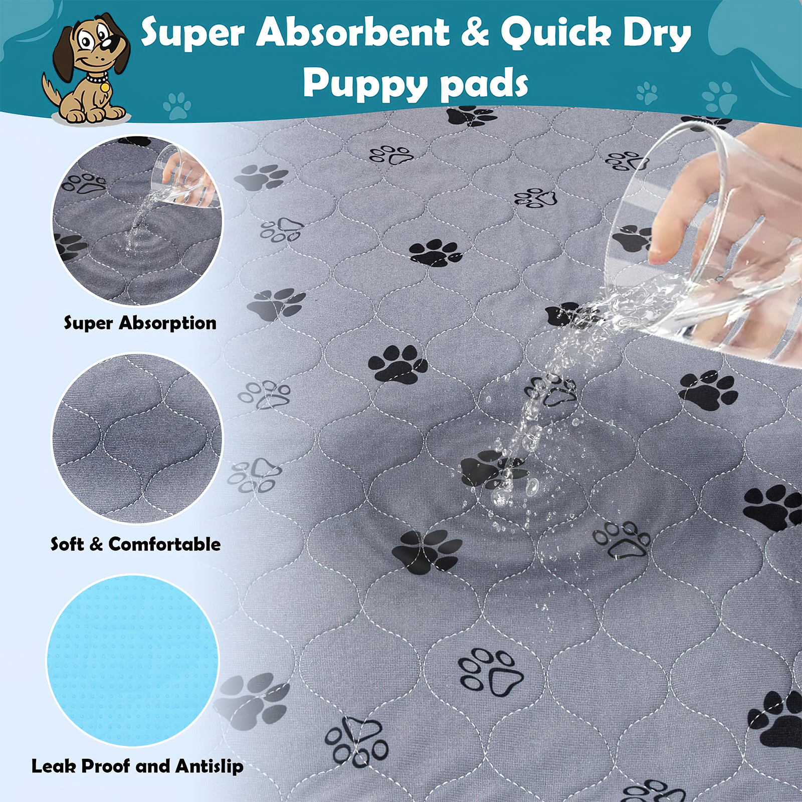 BEVTEE Washable Pee Pads for Dogs, 2-Pack Gray photo 5