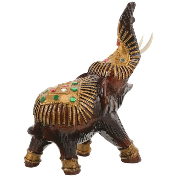 MLINS Wood Elephant Statue with Unique Delicate Design for Brown Small Size