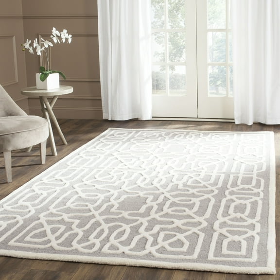 SAFAVIEH Cambridge Norbert Geometric Wool Area Rug, Silver/Ivory, 5' x 8'