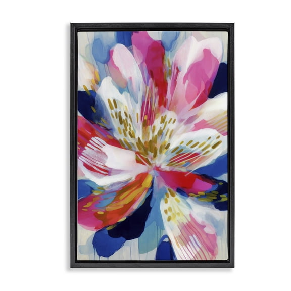 Stupell Industries Contemporary Lily In Pink & Blue Black Floating Frame Canvas Art, 17 x 25, by Chromatic Storm Studio