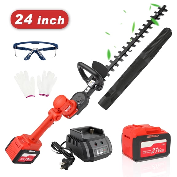 BAOKALER  24"  Cordless Hedge Trimmer, 21V Electric Hedge Trimmer with 6.0Ah Battery and Charger for Yard Shrub Pruning