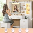 thumbnail image 6 of Makeup Vanity Desk with Sliding LED Lighted Mirror and Chair ,Vanity Desk with 5 Drawers, Shelves and Side Storage, RGB Glass Cabinet, White Vanity Table Set with Charging Station for Bedroom, 6 of 9