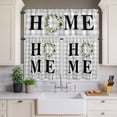 thumbnail image 3 of Kitchen Window Curtains Valance and Tier Set, Spring Eucalyptus Leaf Wreath Home Quote Gray Plaid Rod Pocket Tier Curtain Valance Set, Farm Cotton Leaves Light Filtering Cafe Curtains for Bedroom, 3 of 9
