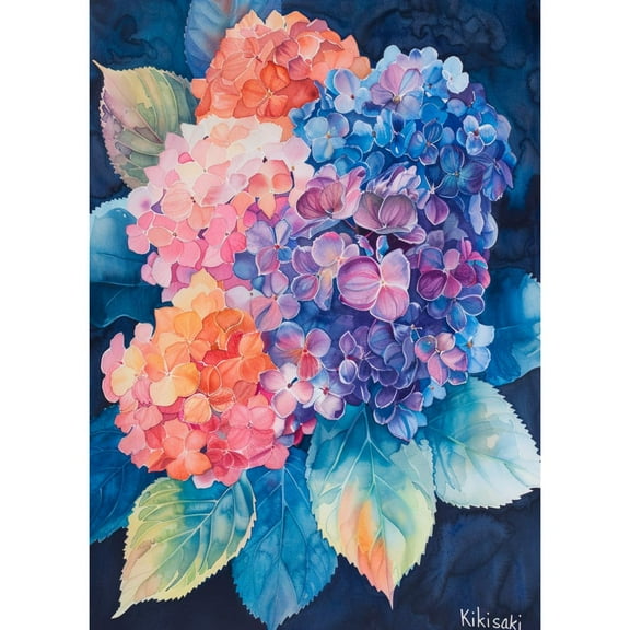5D DIY Diamond Art Beautiful Watercolor Hydrangea DIY Paint with Full Drill Round Diamond Gems Painting by Number Kits for Adults Art Craft Home Wall Decor 15.8x19.8in