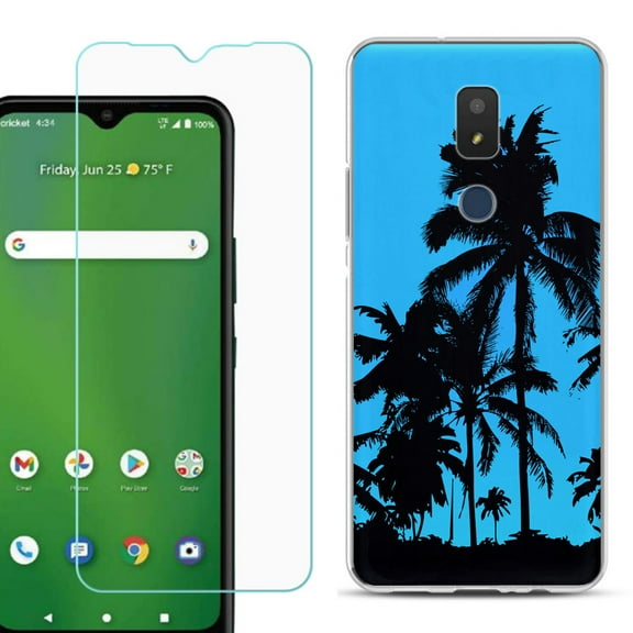 Slim-Fit TPU Fashion Phone Case for Cricket Icon 3, with Tempered Glass Screen Protector, by OneToughShield ® - Tropical Summer