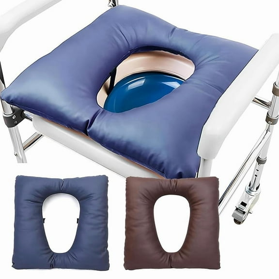 Bedside Commode Cushion Washable 16.5inch X 16.5inch PU Cover with Fixing Straps for Commode Chair,Toilet Seat Cushion A,1 * Bedside Commode Cushion,Blue