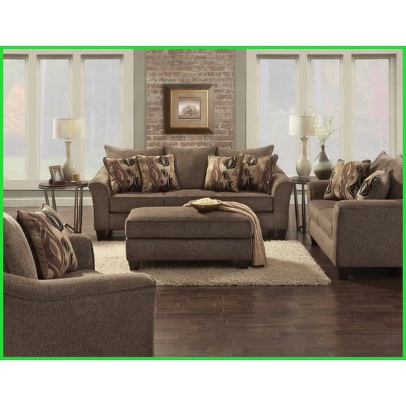 Camero Casual Chic 4-Piece Textured Brown Fabric Living Room Set with Hardwood Frame