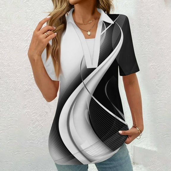 ALLLIST Short Sleeve Ladies Tops V-Neck Graphic Printed Casual T-Shirts Womens T Shirts