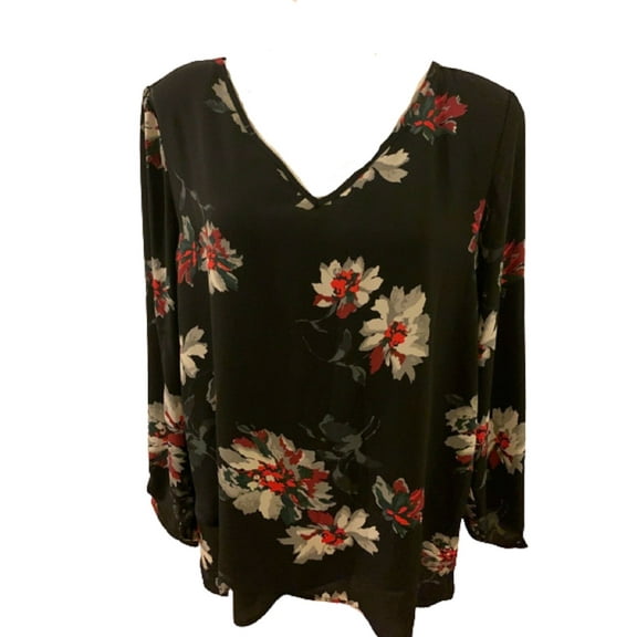 Chelsea & Theodore Long-Sleeve Crossover Woven Top In Autumn Falling Floral Print, XL