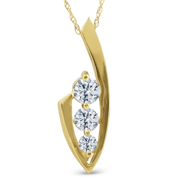 Pompeii 1/2ct Three Stone Diamond Yellow Gold Pendant Necklace (G/H,I1)