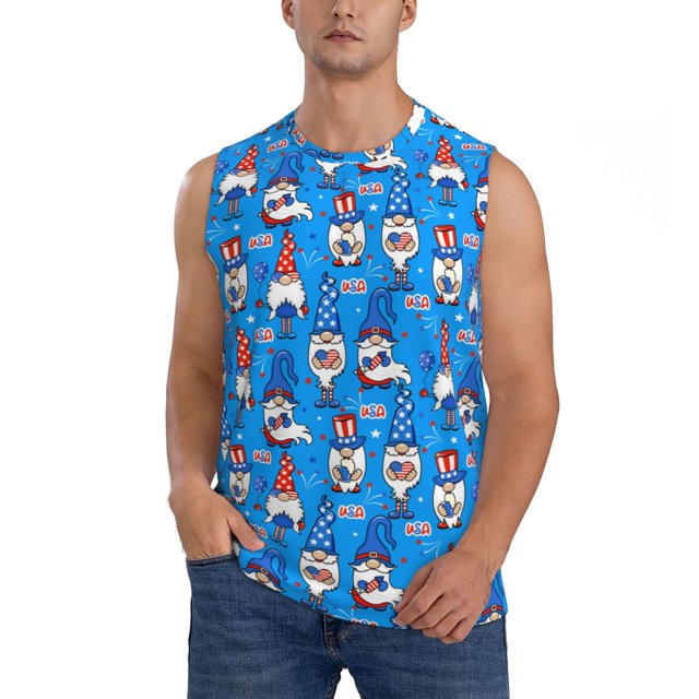 Fotbe Gnomes in USA Men's Camiseta sin Mangas Estampada para Hombres, Playera Casual para Gimnasio, Entrenamiento, Playa-3X-Large