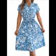 thumbnail image 1 of Vestidos de Verano Fluidos con Cuello en V y Mangas Florales para Mujer 2025 Azul M, 1 of 10