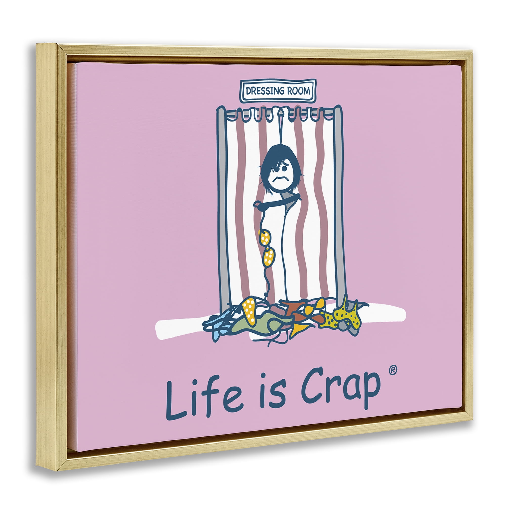 Stupell Industries Swimsuit Dressing Room Novelty & Humor Painting Gold Floater Framed Canvas Art Print Wall Art, 21 x 17