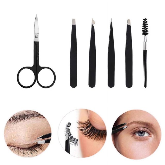 Juego de Pinzas - Pinzas Profesionales de Acero Inoxidable para Cejas - Gran Precisión para Depilación de Vello Facial, Astillas y Vello Encarnado (Negro)