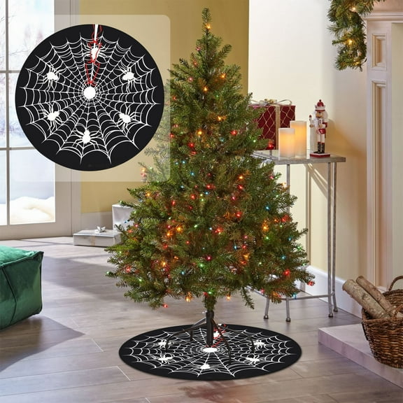 Black Christmas Tree Skirt, CXALSSY 48 inches Round Christmas Tree Skirt for XMAS Party Christmas Tree Decoration