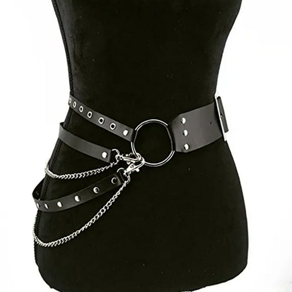 Kripyery Women Party Belt Hip Hop Gothic Chain Rivet Multi Straps Decorative Faux Leather Punk Pants Matching Women Waist Strap Clothes Accessory