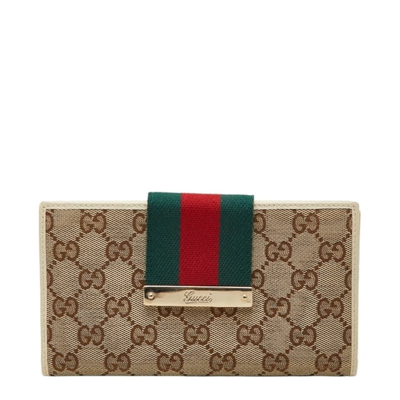 Pre-Owned Gucci GG Canvas Sherry Line Long Wallet 181672 Beige Ivory Leather Women's... (Good)