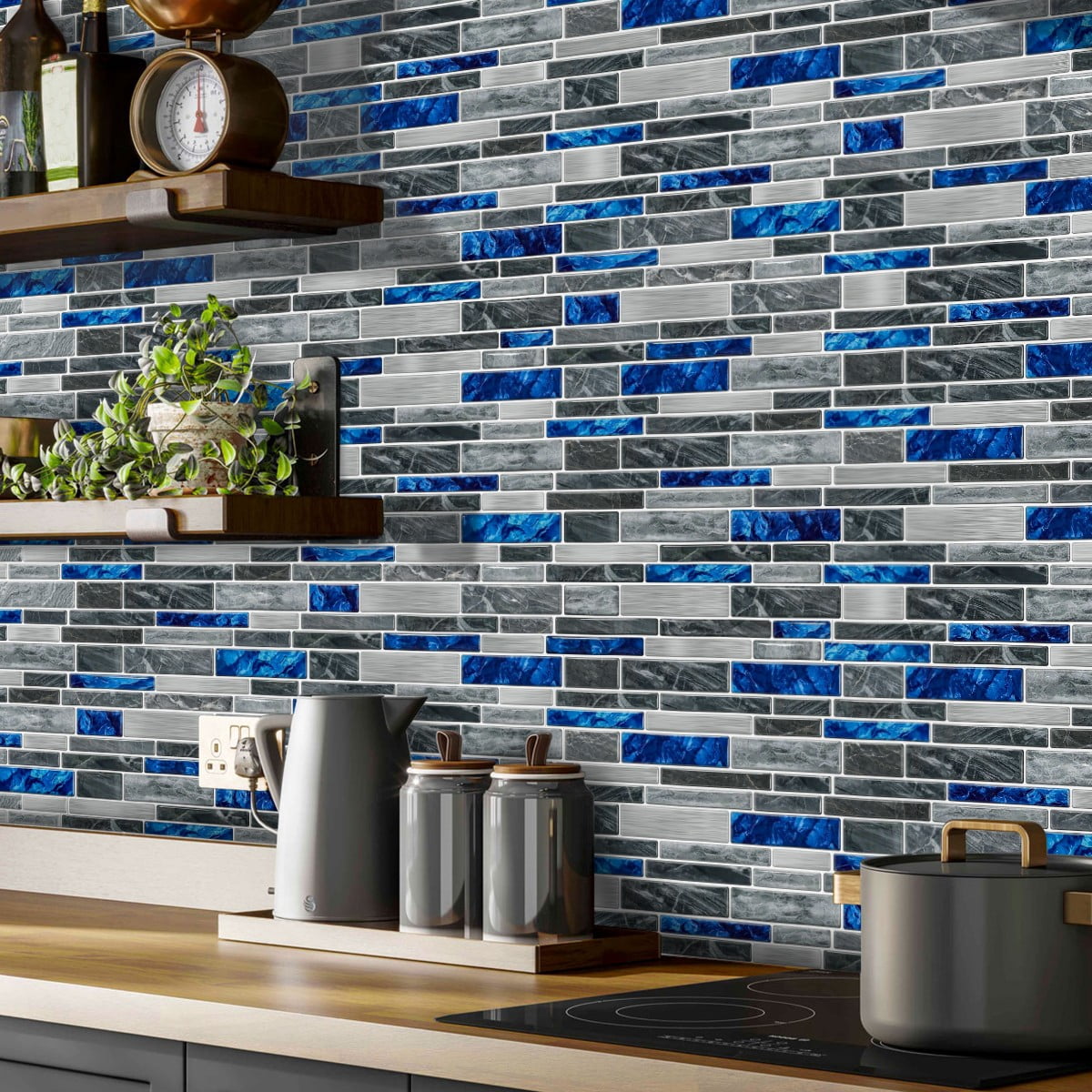 Peel and Stick Backsplash Wall Tiles,Self-Adhesive,Oil Proof,Waterproof, Removable Wall Panels for Kitchen & Bathroom,Modern Design, Easy Install (9.68x4.72 inch,48 Pack)