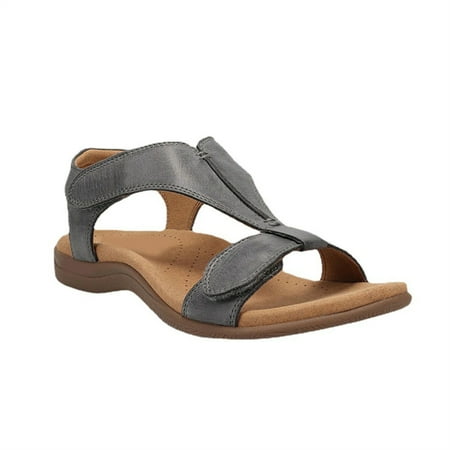 

Women s PU Sandals Breathable Strappy Open Toes Shoes Hook & Loop Closure 42 Grey