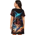 thumbnail image 2 of Women Nightgowns Short Sleeve Night Gowns Sleep Shirt Nightshirt Sleepwear, Wolf Galaxy Fire Space, 2 of 7