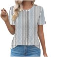 thumbnail image 2 of Women's Casual Tshirts Short Sleeve Polyester T Shirts Summer Trendy Pleated Front Crewneck Color Block Tops (M, White), 2 of 5