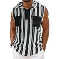 thumbnail image 2 of Taqqpue Mens Tank Tops Striped V Neck Button Sleeveless Workout Hoodie Shirt Summer Active Hooded Gym Tees with Pockets, 2 of 6