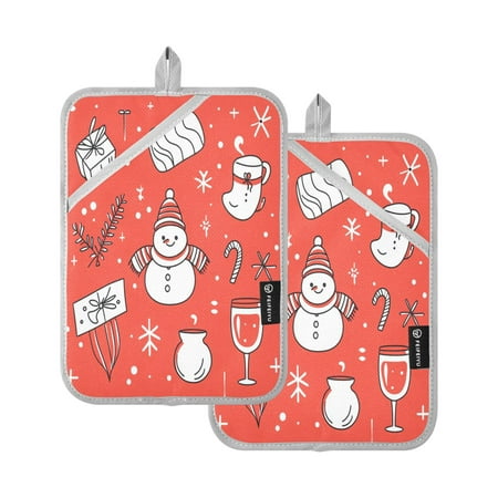

Christmas Element Square Insulation Pads 2 Piece Heat Resistant 338 Degrees F Oven Mitts for Kitchen Table BBQ Microwave and Other Cooking Occasions