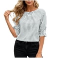 thumbnail image 2 of ClodeEU Women's Striped 3/4 Sleeve Blouse with Back Button ,Casual Loose Fit Shirt White,Women's Plus M, 2 of 8