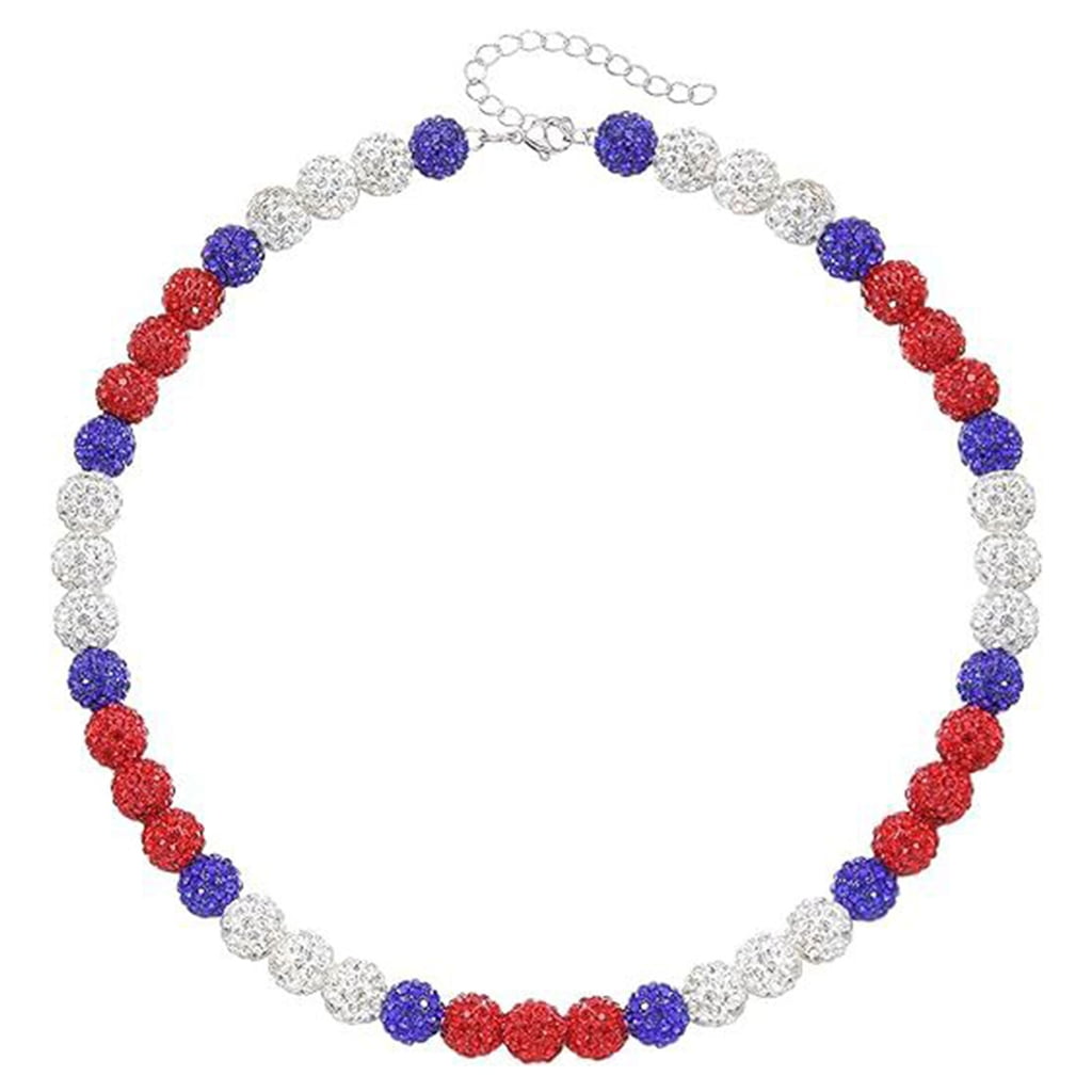 【DISCERNMENT】Surgical ball Beads necklace (handmade) Stylish Baseball Beaded Necklace Rhinestones Disco Ball