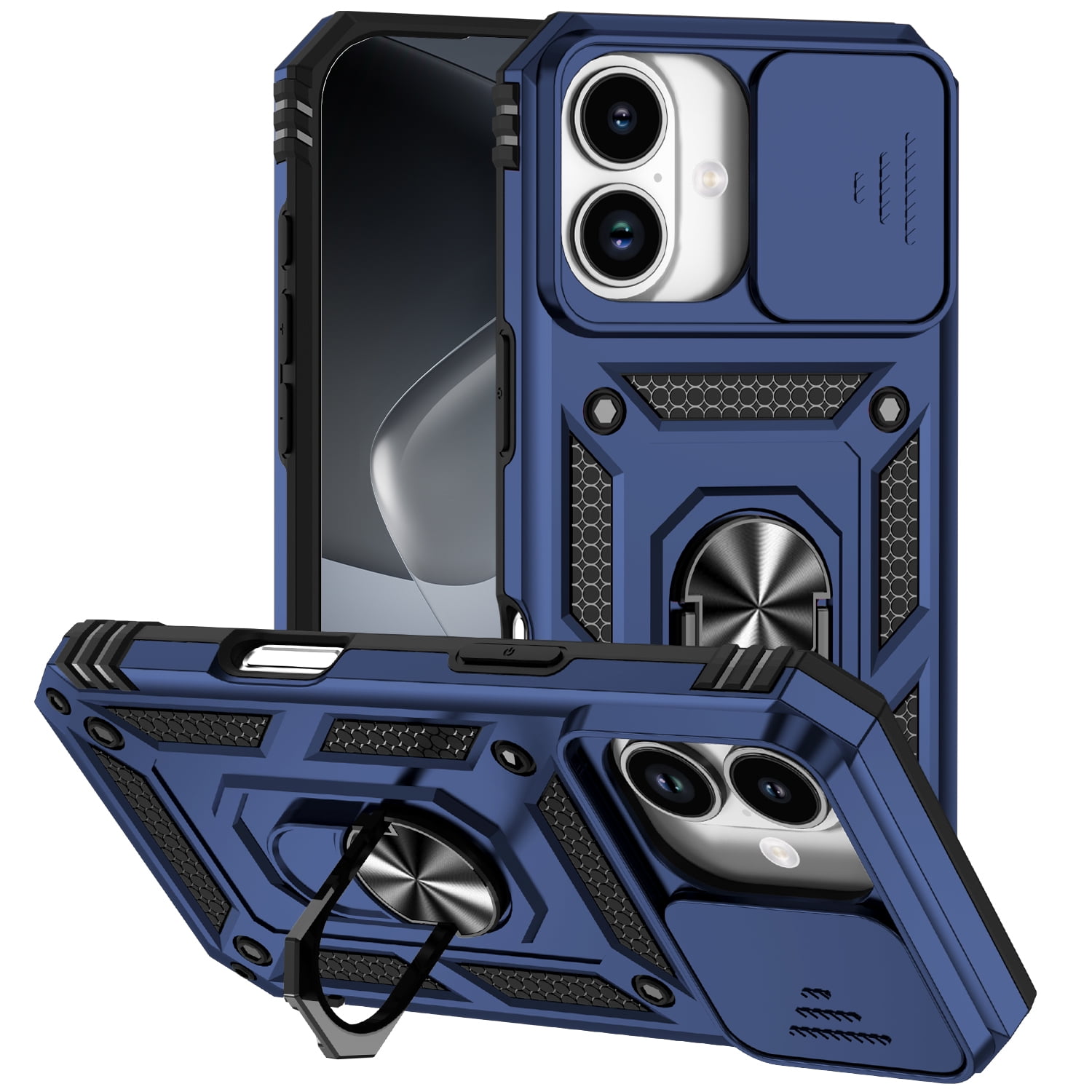 Kryonix for iPhone 17 Case with Magnetic Stand &Slide Camera Lens Cover, Compatible with MagSafe Military-Grade Protection with Privacy Screen Protector & Camera Control Cover, Black/Blue/Pink