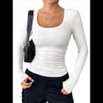thumbnail image 2 of Camisas de Larga con Cuello Redondo para Mujer, Blusas Informales de Punto Acanalado de Corte Ajustado, Camisetas Básicas de Trabajo para Verano y Otoño. XL, 2 of 9