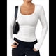 thumbnail image 2 of Camisas de Larga con Cuello Redondo para Mujer, Blusas Informales de Punto Acanalado de Corte Ajustado, Camisetas Básicas de Trabajo para Verano y Otoño. S, 2 of 9