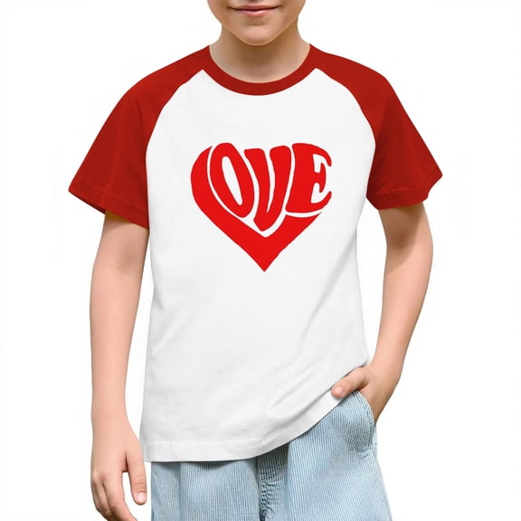 Annhoo Boys Girls Valentines Day Shirt Cute Round Neck Block Color Short Sleeve Print Tops Trendy Comfortable Clothes