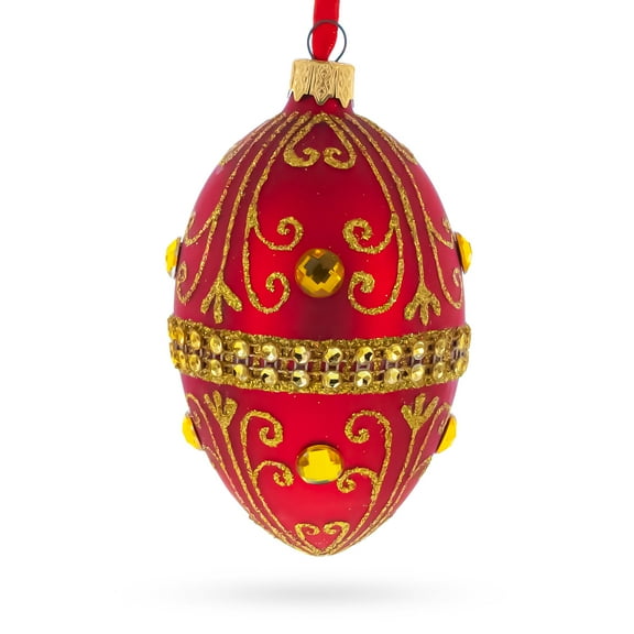 Jeweled Red Glass Egg Ornament 4 Inches