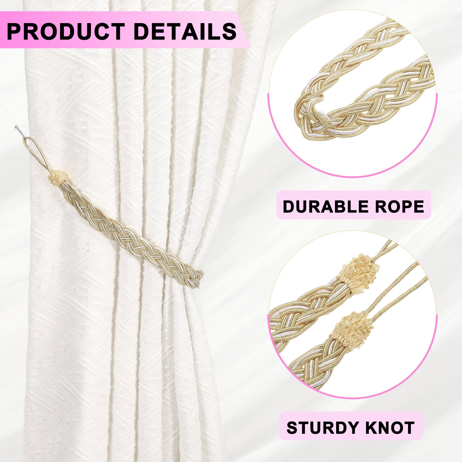 Unique Bargains Curtain Tiebacks Braided Drapery Holdback Dark Beige 23" 2 Pcs