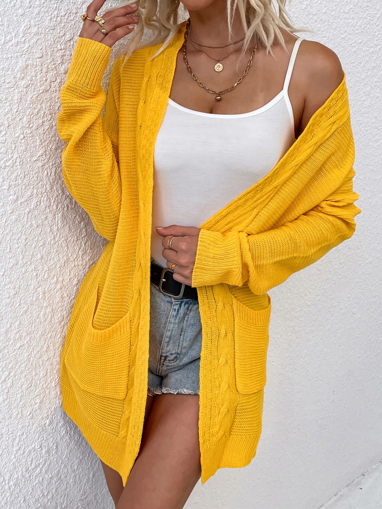 tie front cardigan yellow