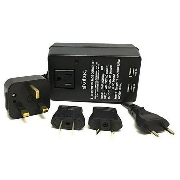 Simran International Travel Voltage Converter KIT with 2-USB Port 200 Watt Power Converter Includes EU/UK/AU/US Adapter Plugs, SM-240USB-K