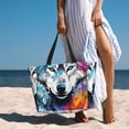 thumbnail image 4 of KLL Cool Colorful Wolf Print Large Beach Tote Bag Women Waterproof Sandproof Zipper Beach Tote Bag for Pool Gym Grocery Travel with Wet Pocket, 4 of 7