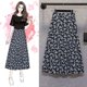 thumbnail image 4 of Falda midi de corte A con cintura alta y estampado floral bohemio para mujer Azul marino XL, 4 of 4