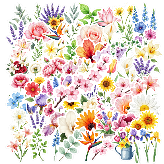 Watercolor Flower Theme Stickers, Waterproof Flower Theme Sticker for Water Bottle Laptop Phone Cases Planner Skateboard Luggage Helmet Party Favor Decor, Ideal for Adults Teens Teacher Rewards