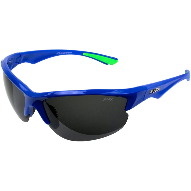 Maxx Eyewear XT Polarized Sunglasses for Driving, Boating, & Watersports  Blue w/Green Accents TR90 Half-Frame w/Smoke Lenses